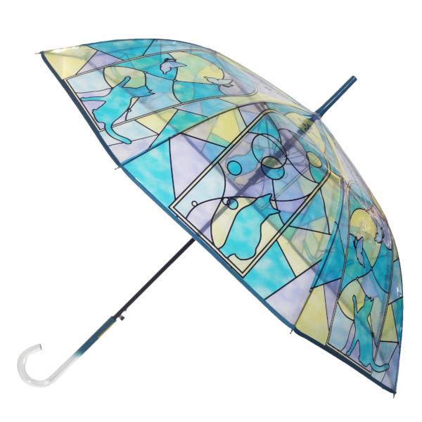 透け感も美しいステンドグラス風の傘です。●サイズ：58cm （8本骨）●生地：ポリエチレン（パイピング加工）●親骨：グラスファイバー●受骨：スチール●中棒：スチール●手元：PP●露先：スチール●石突：PP●ネーム留め具：スチールボタン●JA...