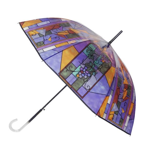 透け感も美しいステンドグラス風の傘です。●サイズ：58cm （8本骨）●生地：ポリエチレン（パイピング加工）●親骨：グラスファイバー●受骨：スチール●中棒：スチール●手元：PP●露先：スチール●石突：PP●ネーム留め具：スチールボタン●JA...