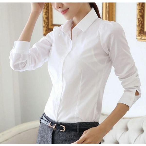 ブラウス シャツ 長袖 レディース トップス スリム タイト ホワイト 白 オフィス ワイシャツ 無地 Yシャツ カッターシャツ 女性用 婦人用 S A Top プラスナオyahoo 店 通販 Yahoo ショッピング