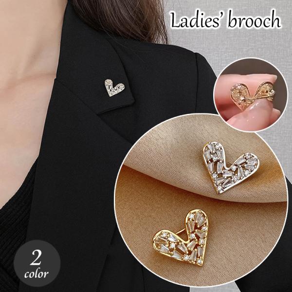 ストーン付き ブローチ ハート ロゴ 2連ハート ゴールド plusnao（プラスナオ） ブローチ ピンブローチ レディース