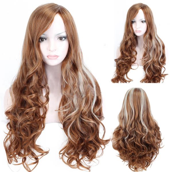 ブラウン ライトブラウン フルウイッグ ロングヘア ベリーロング ウィッグ かつら カール 巻き髪 メッシュ パーティ イベント