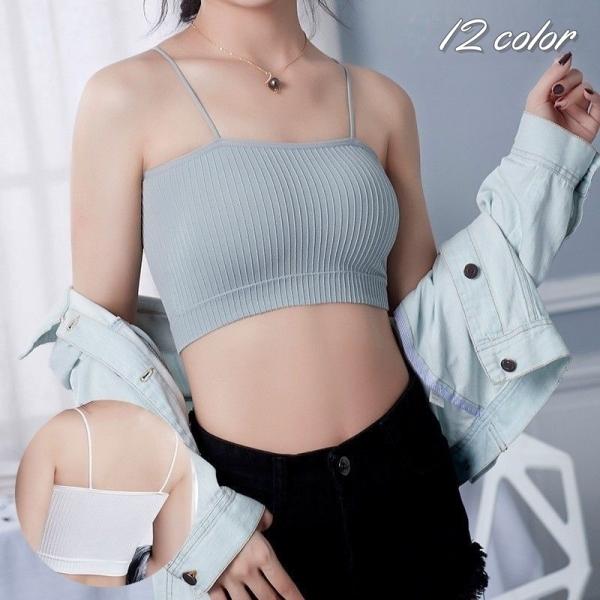 ノンワイヤーブラ ハーフトップブラ ブラジャー レディース 女性用 下着 インナー 無地 リブ 細ストラップ シンプル おしゃれ スポーツブラ ナイト