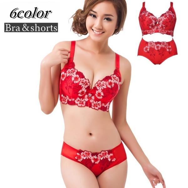 ブラジャー ショーツ 上下 2点セット レディース 女性 3/4カップブラ インナー 下着 肌着 4列ホック フラワー レース セクシー エレガンス