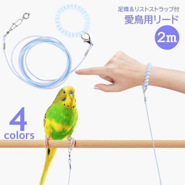 愛鳥とのお散歩や通院などの外出時、室内換気中やケージ掃除中の放鳥時など、、、思わぬ事故や迷子などのロスト対策に◎愛鳥用の足環、オーナー用リストストラップ付・2mリード。リードは伸縮するゴム製。リストストラップは取り外し可能。【3mリードはp...