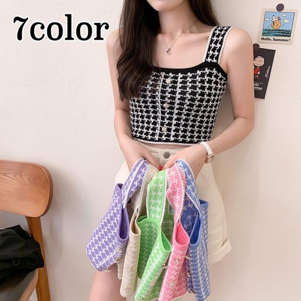 plusnao ノースリーブニット レディース トップス 単品 千鳥柄