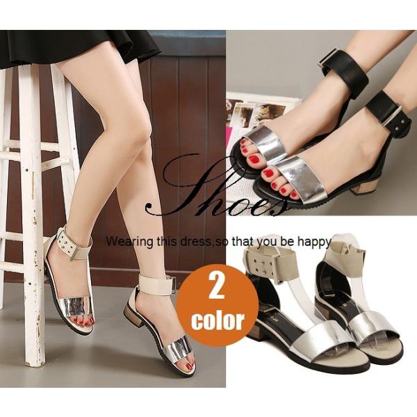 アンクルストラップサンダル サンダル アンクルストラップ ミドルヒール 3 5ｃｍ 太ストラップ メタリック レディース靴 レディース