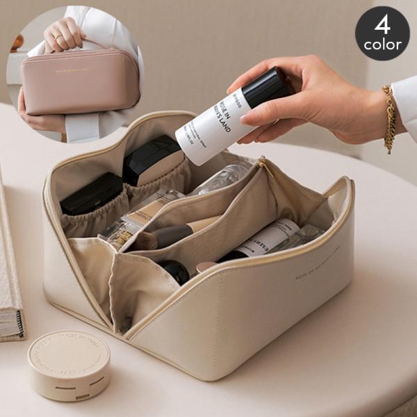 180度パカッと開いて見やすく使いやすい大容量化粧ポーチ。中はファスナーやポケット付きで整理収納もしやすくてgood◎デイリーはもちろん旅行などにもいいですね☆【サイズについて】画像をご参照ください。【素材について】合成皮革【カラーについて...