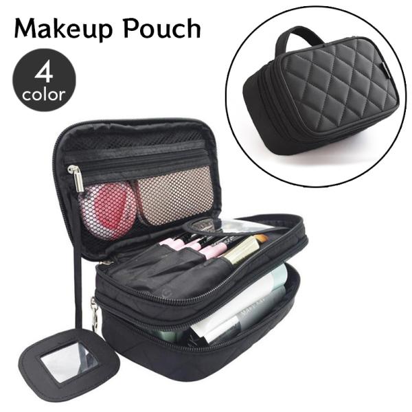 持ち運びに便利な取っ手付き化粧ポーチ。メイク道具や小物類を収納しやすいスクエアデザイン♪デイリーはもちろん旅行などにもいいですね☆【サイズについて】画像をご参照下さい。【素材について】ナイロン【カラーについて】生産ロットにより柄の出方や色の...