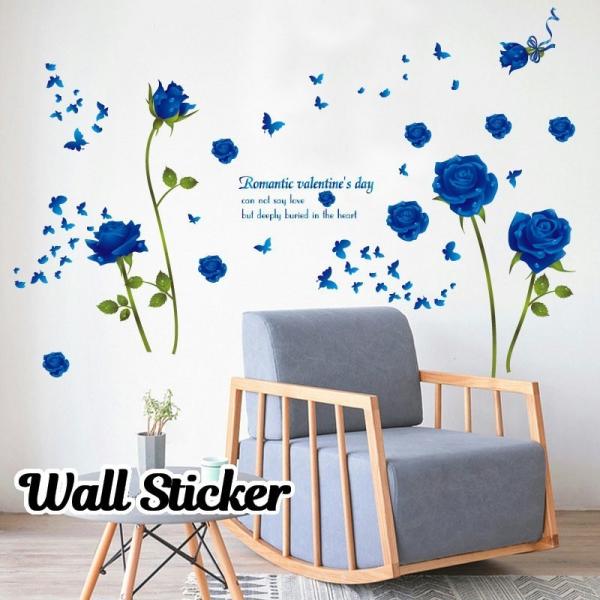 ウォールステッカー 壁紙シール シールタイプ バラ 薔薇 花 ローズ フラワー ブルー バレンタイン 記念日 ルームデコレーション ウォールデコレーシ プラスナオ Paypayモール店 通販 Paypayモール