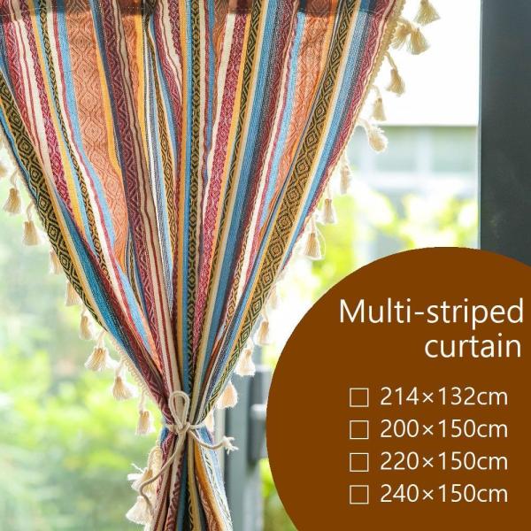民族調のマルチストライプがお洒落なカーテン。窓辺の雰囲気を明るく変えて、気分もリフレッシュ♪穴なしタイプ(A)、穴あきタイプ(B)よりお選びください。※サイズ違いもございます。下記コードでご検索ください。　縦45×幅132cm、縦90×幅6...