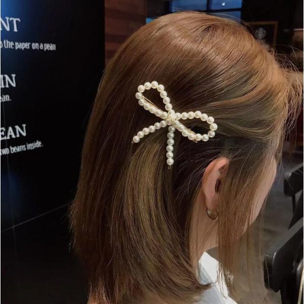 正規店 チェーン黒リボン ヘアアクセ パール ピン りぼん 可愛い