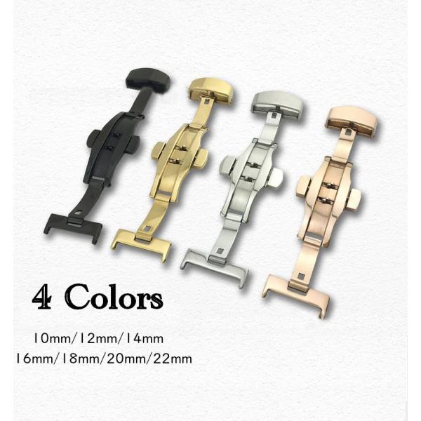 革バンドの時計に装着すると、ワンタッチで着脱可能になる腕時計用バックルです。ベルト穴に金具を通すと起こるベルトの傷みが軽減します。【サイズについて】バックル幅：10mm、12mm、14mm、16mm、18mm、20mm、22mm【素材につい...