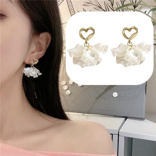 ピアス レディース アクセサリー スタッドピアス キャッチピアス 揺れる ハート 花びら 白 可愛い 上品 きれいめ 高級感 お嬢様 プラスナオ Paypayモール店 通販 Paypayモール