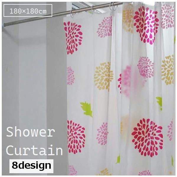 ポップなプリントでバスルームを明るくしてくれる、180×180cmのシャワーカーテンです♪ポールに通すだけで使えるカーテンリング付き☆【素材について】PEVA（ポリエチレンビニールアセテート）【カラーについて】生産ロットにより柄の出方や色の...
