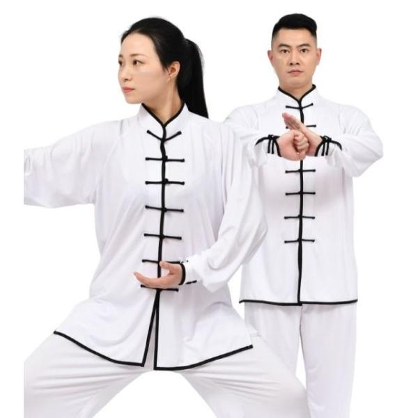 ◇太極拳服 長袖 春夏秋用 上下セット 全6種類です。◇素材：ポリエステル混◇セット内容：上着＋ズボン◇カラー：ホワイトA（縁取りブラック）、ホワイトB（縁取りゴールド）、ホワイトC（縁取りブルー）、ブラック、レッド、レッド/ブラック◇納期...