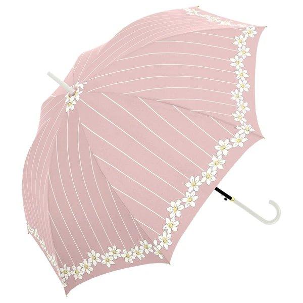 藤田屋 レディース用 58cm 長傘 雨傘 ジャンプタイプ 8本骨 耐風仕様 レインリリー ピンクベージュ 713-046
