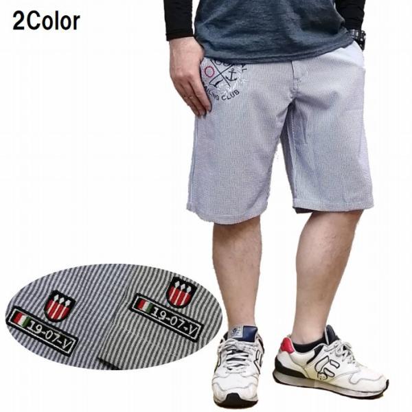 パンツ コードレーン生地 ストライプ 刺繍 マリンスタイル ショート