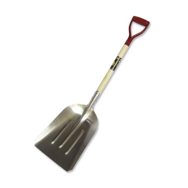 雪を押し出す作業に最適です。アルミ製ですので、軽くて錆びにくいので、ガンガン使えます。 ■ サイズ / W 270 × H 1,085mm ■ 材　質 / 皿　:　アルミニウム(2mm厚) 　　　　　　　 柄　:　天然木