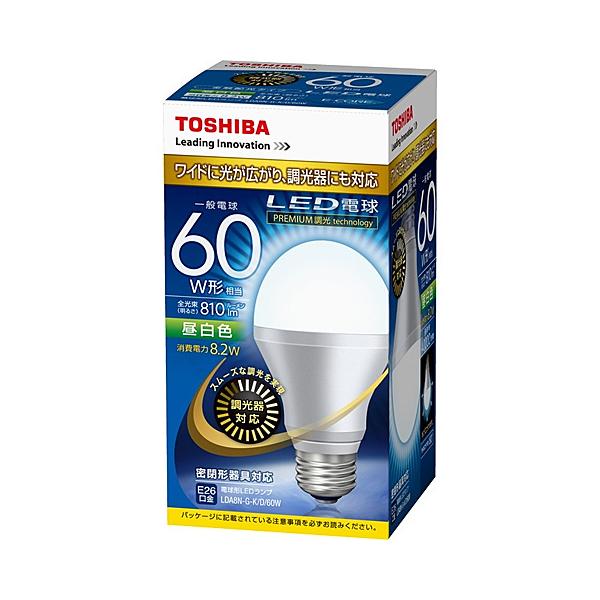 東芝 LDA8N-G-K/D/60W LED電球 調光器対応モデル 昼白色60W相当 : PLUS