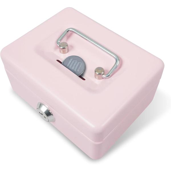 スチール製の丈夫な家庭用小型貯金箱です。お子さまの初めてのお金の管理や貯金箱におすすめです。上蓋には硬貨が入る投入口が付いており、投入口から入れたお金はトレー下へ落ちる仕組みです。トレーは取り外し可能なため、用途に合わせてアレンジも可能です...