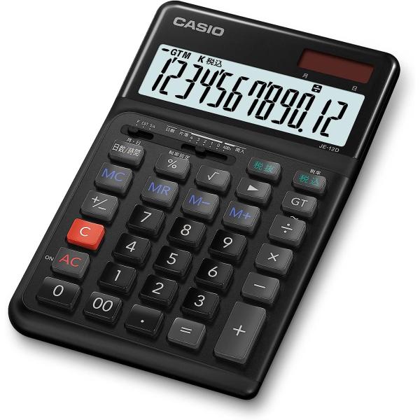 【中古】カシオ 人間工学電卓 12桁 日数&時間計算機能 ジャストタイプ ブラック JE-12D-BK-N エコマーク認定 CASIO（カシオ） 人間工学電卓 12桁 日数&時間計算機能 ジャストタイプ