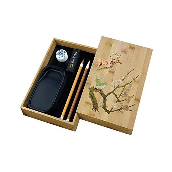 呉竹 硯箱セット 竹製 梅に鶯蒔絵 KB717-900送料無料 一部地域除く