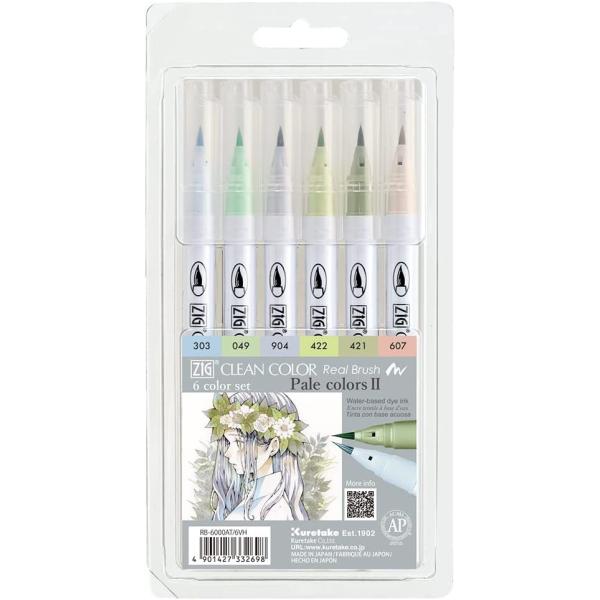 呉竹 筆ペン ZIG クリーンカラーリアルブラッシュ 6色 ペールカラー