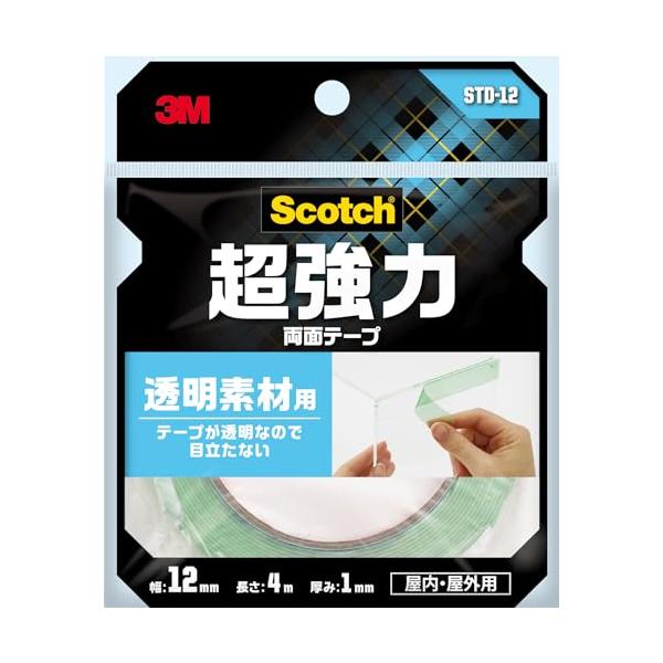 3M 両面テープ 超強力 透明 素材用 幅12mm 長さ4ｍ スコッチ STD-12 セミロング