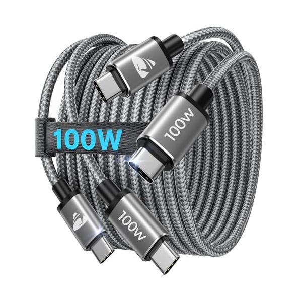 USB C ケーブル【2M/2本 PD対応 100W/5A 超急速充電】USB タイプc 断線防止 高速データ転送 ナイロン編み USBC to USBC 充電ケーブル iPhone 16 15 P
