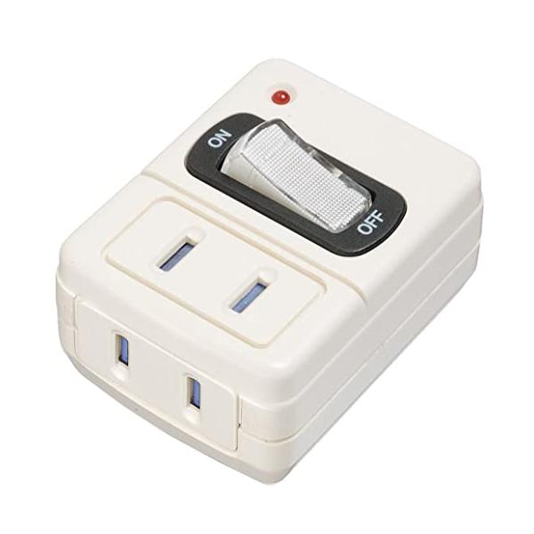 アイメディア(Aimedia) ヤザワ YAZAWA コンセントタップ 電源タップ 2個口 集中スイッチ付 2AC 雷ガード付フロントタップ型 雷サージ AY02FUSK210W