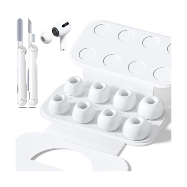 Inesore【4組】イヤーピース AirPods Pro 2/1 対応 (XS/S/M/Lサイズ 各1ペア) 携帯用収納ケース &amp; クリーニングペン、ノイズ低減穴と内蔵防塵スクリ
