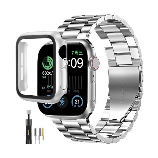 [ＦＡＬＳＡＤ] 新型 Apple Watchバンド ステンレス（41mm シルバー）保護ケース付き 対応 Se3/Se2/Se/Series11/10/9/8/7/6/5/4 アップ