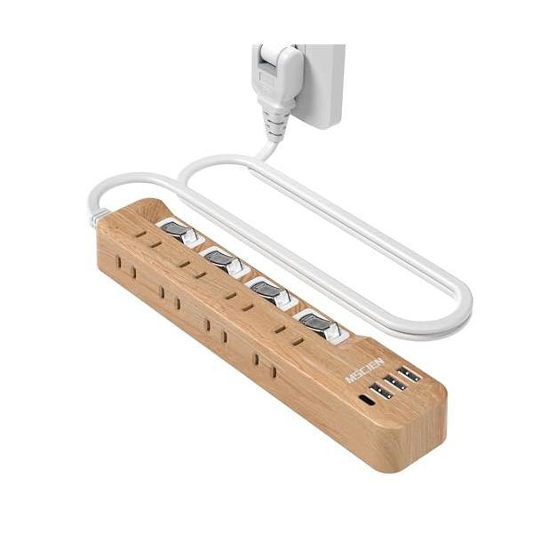 Mscien 延長コード 1m 木目 8AC口 3usb-a 1usb-c 雷ガード 個別