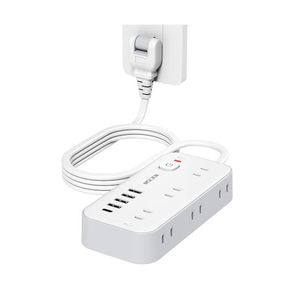 Mscien 延長コード 2m 電源タップ タコ足配線 電源コード 6個AC口 4個USB-A 1個USB-C 電源タップ usb スイッチ付き 雷ガード 横差し 蛸足コンセント