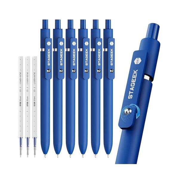 STAGEEK ゲルインクボールペン0.7mm 6本セット 替芯3本付き 青インク
