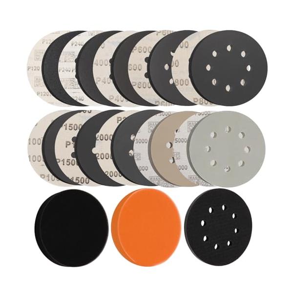 MORLARCO ランダムサンダー ペーパー 125mm 耐水ペーパー 120?5000番 50枚入セット サンダー ペーパー マジック式 8穴 サンディングペーパー 丸型