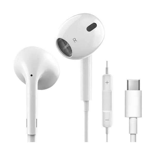 タイプc イヤホン【2025年新版 iPhone17/16/15対応】有線HiFiイヤホン、クリア通話、高忠実度ノイズアイソレーション設計、内蔵マイク付き，USB-Cイ