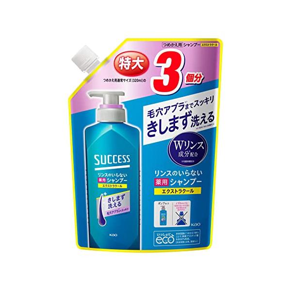 他サイト： 【大容量】 サクセス リンスのいらない 薬用シャンプー エクストラクール つめかえ用 960ml [医薬部外品] アブラ ワックス ニオイ 一発洗浄 髪きしまの商品画像