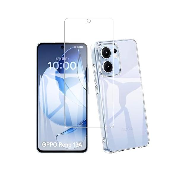 対応 OPPO Reno 13A ケース+ ガラスフィルム 【日本製-硬度9H】 保護フィルム 耐指紋 撥油性 反射低減 飛散防止処理 オッポ Reno 13A 柔軟 TPU カバ