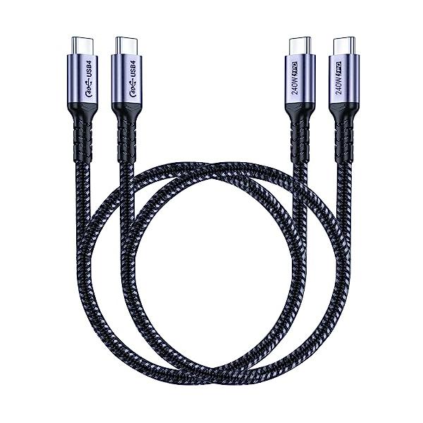 50 cm USB 4ケーブル2本、240 W急速充電と8 Kビデオディスプレイ付きSUMPK 40 Gbps USB 4ケーブル、Thunderbolt 4、Thunderbold 3、XPSと互換性がある