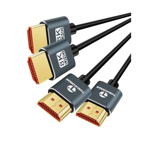 Thsucords 超薄型 8K 4K HDMIケーブル 1M 2本入りク スリムで柔軟 ソフト 高速 HDMI 2.1 リード 4K@120Hz 8K@60Hz 48Gbps Roku TV/HDTV/PS5/Blu-ray