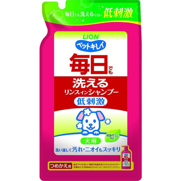 ◆商品名はコチラ：ライオン (LION) ペットキレイ 毎日でも洗える リンスインシャンプー 犬用 つめかえ用 愛犬用 詰替え400ml ◆商品情報：・原産国:日本・本体サイズ (幅X奥行X高さ) :10.5×6.0×23.7cm・本体重量...