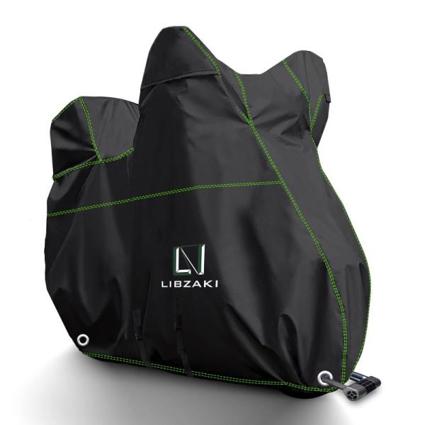 Libzaki バイクカバー 超撥水UVカット300D アップグレードした厚手生地6L-BOXまで対応 大型バイク車体カバー(黒)