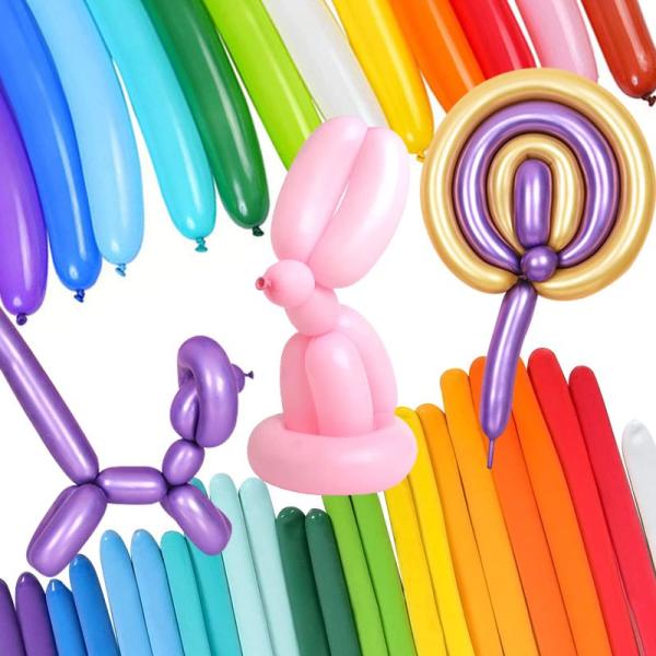 TUAHOUSバルーンアート 風船 メタリック光沢 100本 ペンシルバルーン 魔術風船 長い風船 丈夫 飾り 誕生日会 イベント パーティ
