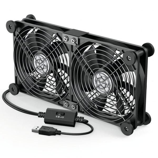 ELUTENG 冷却ファン 12cm 2連 USBファン 防振ゴム足付き 冷却扇風機 3段階風量調節 横置き可能 PCファン 強力 静音 長