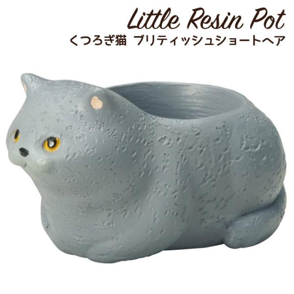 植木鉢 ミニ かわいい 軽い リトルレジンポット くつろぎ猫 ブリティッシュショートヘア