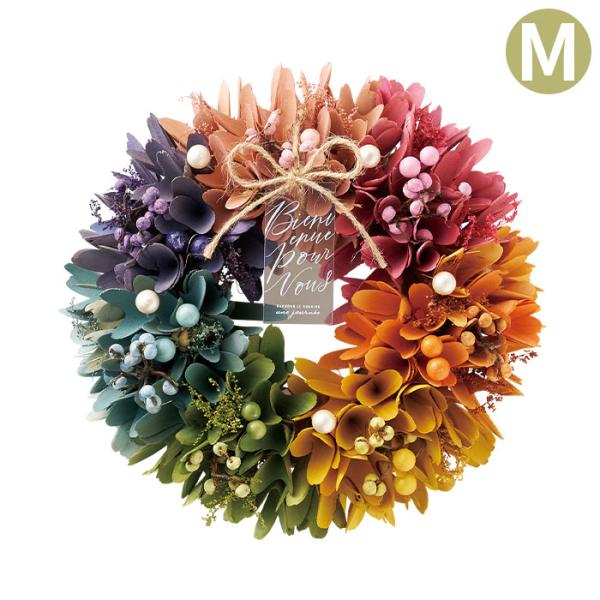 7色のグラデーションが美しいリースです。【透明プレートの訳】Bienvenue：ようこそPour Vous：あなたのためにGARDONS LE SOURIRE：笑顔でいようune journee：1日【サイズ】約幅240×奥行75×高さ24...