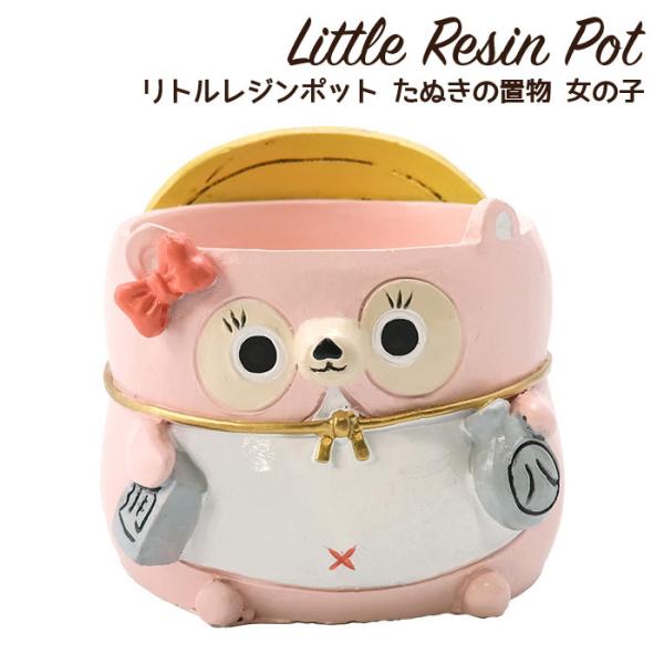 植木鉢 ミニ かわいい 軽い リトルレジンポット 和風シリーズ たぬきの置き物 女の子