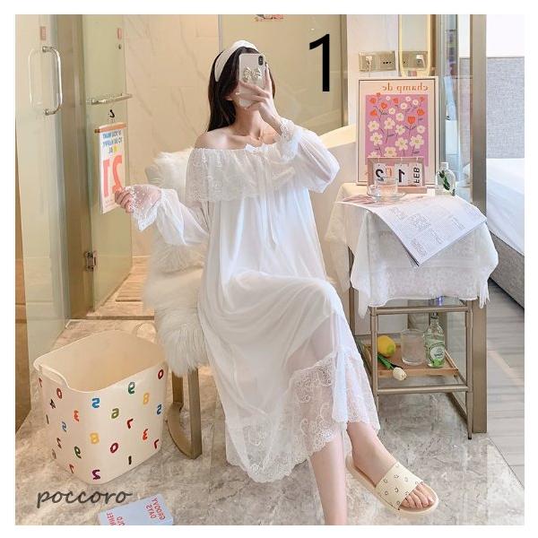 ネグリジェ ロングワンピース レディース 大人 可愛い 春夏秋 レース