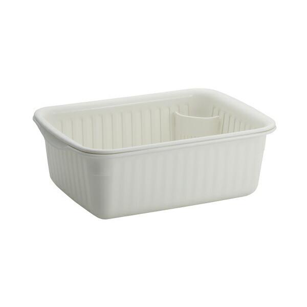 小物収納ポケット付き水切り収納容器サイズ D290×W400×H140mmカラー ホワイト材質 本体・カゴ・箸立てパーツ=PP